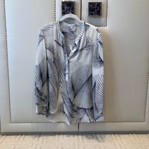 Blue & White Silk Patterned Blouse